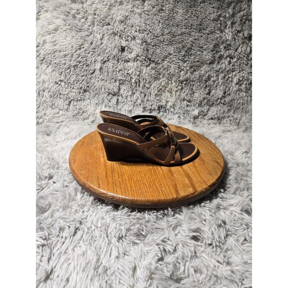 Franco Sarto Womens 8.5N Slip on Wedge Strappy Sandals Leather Made in Brazil - Picture 3 of 7